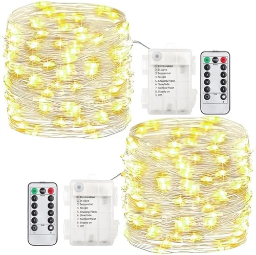 Vista 8 de GDEALER 60 luces LED de hadas, 2 unidades de 20 pies, funciona a pilas con temporizador de control remoto Blanco