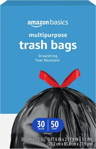 Vista 6 de Amazon Basics - Bolsas de basura multiusos con cordón, 30 galones, 20 unidades, paquete de 1