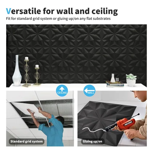 Vista 4 de Art3d Textures - Paneles de pared 3D para decoración de pared interior, paneles de pared decorativos de PVC de diamante negro, paquete de 12