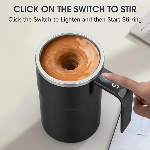 Vista 7 de SpinBrew - Taza de café magnética de agitación automática con pantalla de temperatura, vaso de café eléctrico de acero inoxidable automezclable