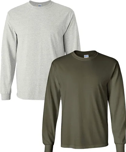 Vista 114 de Gildan Camiseta de manga larga de algodón ultra para adulto, estilo G2400, paquete múltiple Militar + ceniza.