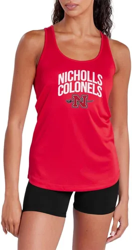Vista 304 de Camiseta deportiva sin mangas oficial de NCAA Collegiate para mujer, con espalda cruzada, colección con logotipo primario
