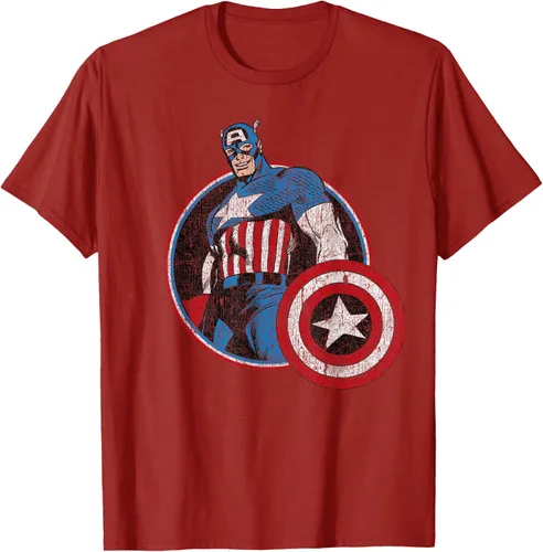 Vista 22 de Marvel Avengers Vintage Capitán América Comic Hero Retrato Camiseta Pequeña Negro