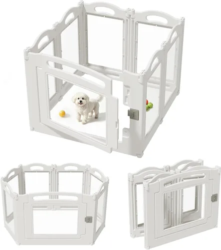 Vista 7 de Corralito plegable de acrílico transparente para perros con puerta, corralito acrílico de 23.6 pulgadas para cachorros, valla fácil de montar