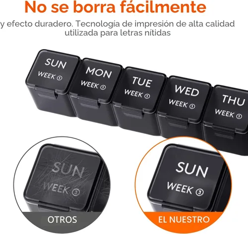 Vista 6 de Lifewit Organizador mensual de píldoras, pastillero de 28 días, 4 semanas, un mes, cajas de vitaminas, compartimentos grandes, organizador de Negro