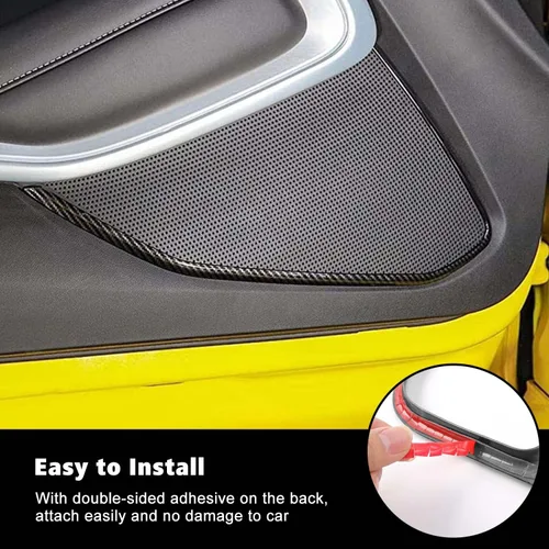 Vista 6 de Cubierta interior de fibra de carbono para puerta, decoración de panel de altavoz de audio, accesorios interiores para Chevrolet Camaro 2017-2022