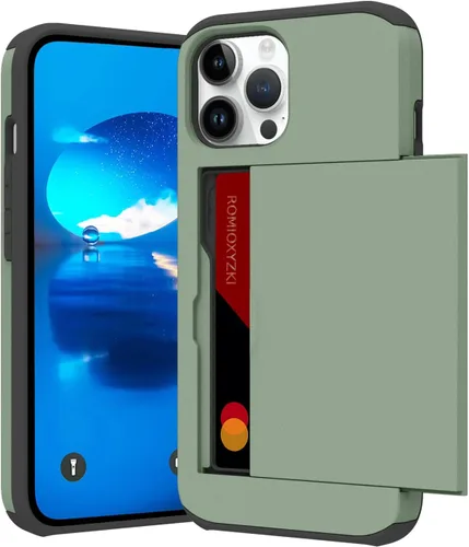 Vista 89 de ZIYE Compatible con iPhone 12 Pro Max Funda tipo cartera con tarjetero, Funda de dos capas antiarañazos con bolsillo oculto, Funda protectora a Verde