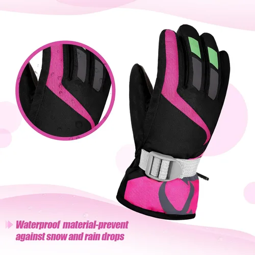 Vista 6 de Guantes de esquí de nieve impermeables para niños, guantes de snowboard para niños y niñas, guantes de nieve cálidos