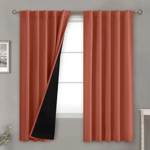 Vista 120 de BGment Cortinas 100% opacas beige de 63 pulgadas de largo con forro aislante térmico, bolsillo para varilla y lengüeta trasera de doble capa