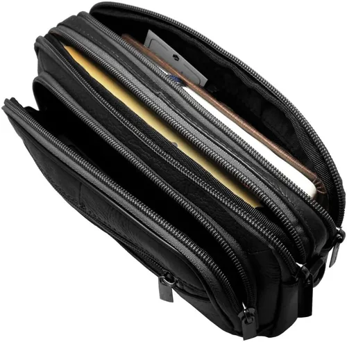 Vista 5 de Bolso bandolera de cuero genuino para hombre, bolso de mensajero, organizador de chequera