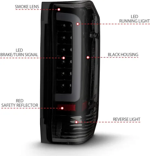 Vista 4 de ANZO (311351) 1987-1996 Ford F-150 Luces traseras LED lente humo carcasa negra (par)