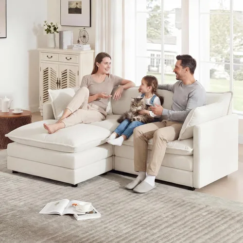 Vista 7 de Sofá modular modular con otomano: sofá moderno en forma de L de 76.7 pulgadas, cómodo sofá biplaza, sofá de 3 plazas de felpilla con almohada