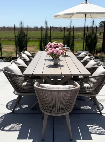 Vista 19 de PURPLE LEAF Juego de muebles para patio de 7 piezas, juego de mesa y sillas de mimbre para exteriores, marco rectangular de aluminio para jardín