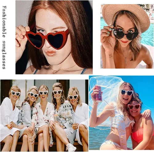 Vista 6 de AEAHALY Lentes de sol de corazón blanco, rosa, rojo, negro para mujer, protección UV 400, lentes de sol en forma de corazón, gafas de sol a granel