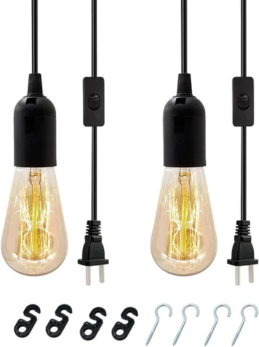 Vista 6 de Kit de luces colgantes enchufables, luces colgantes retro con cable enchufable, lámpara colgante industrial E26 E27, cable de 9.8 pies