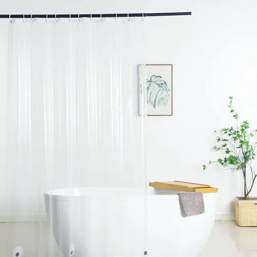 Vista 9 de Forro de cortina de ducha de 48 x 72 pulgadas, forro de ducha transparente con peso PEVA con 3 imanes y 8 ganchos de plástico, 100% impermeable