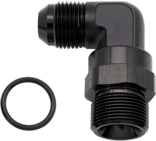 Vista 35 de Adaptador de riel de bomba de combustible macho de aluminio de radio de alto flujo 45 grados 6AN macho a 4AN macho con junta tórica AN4 ORB, negro