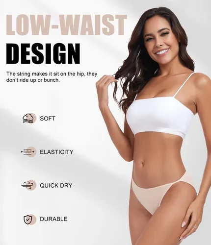 Vista 2 de ANLIQI Ropa interior de bikini de corte alto para mujer, suave, modal, de tiro bajo, no se ve, tallas grandes, paquete múltiple