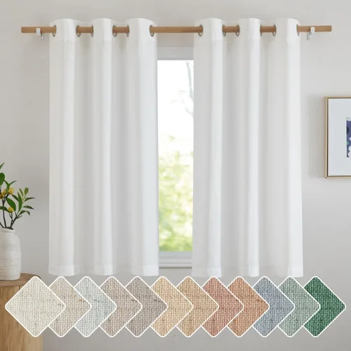 Vista 179 de NICETOWN - Cortinas de lino angora para ventana de cocina sobre el fregadero, con ojales, lino grueso angora, tratamientos cortos para ventanas