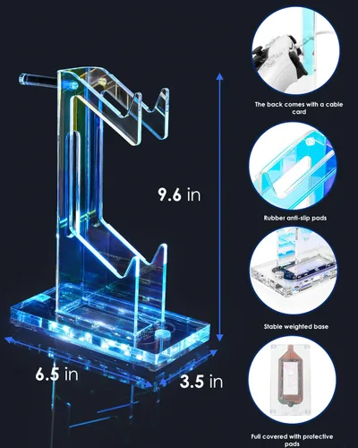 Vista 52 de OAPRIRE Headset and Controller Stand with Lights, 2 Tier Acrylic Game Controller Holder, Controller and Headset Stand for Desktop,Universal Design