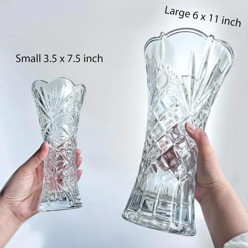 Vista 4 de Kanpura Florero de cristal transparente de 7.6 pulgadas, jarrón de cristal grueso para flores y decoración navideña, diseño de girasol (1 unidad)