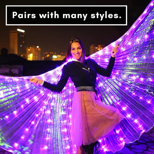 Vista 3 de Velo iluminado tamaño adulto de alas de ángel ropa de festival y disfraz de ángel traje de cosplay de alas de hadas y rave