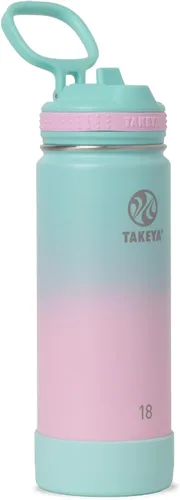 Vista 29 de Takeya Actives - Botella de agua con tapa con popote, duradera y de fácil cuidado, con aislamiento de acero inoxidable, tapa sin BPA con asa
