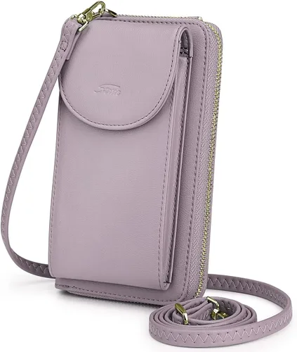Vista 9 de S-ZONE - Bolso cruzado para mujer, de cuero sintético de PU, con bloqueo RFID, para teléfono celular/billetera A-Negro