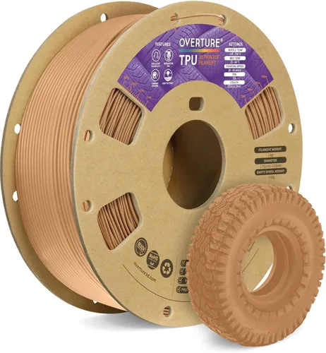 Vista 50 de OVERTURE - Filamento de TPU de 1/16 pulgadas, rollo flexible de poliuretano termoplástico, impresora 3D suave, 95A, carrete de 2.2 libras, precisión