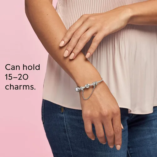 Vista 7 de Pandora Moments - Pulsera de cadena de serpiente con cierre de corazón, pulsera para mujer, compatible con momentos, con caja de regalo