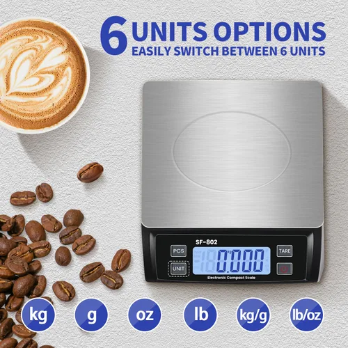 Vista 4 de Gran báscula digital de cocina 30kg/66lb báscula de alimentos para hornear y cocinar báscula de pan de acero inoxidable con pantalla LCD escalas