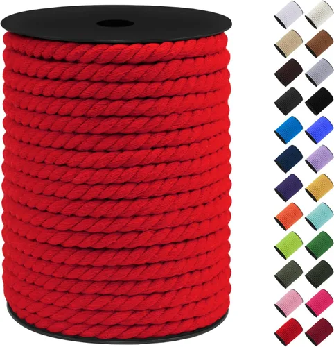 Vista 15 de Cordón de macramé de algodón, 0.315 in x 131 pies, hilo grueso para manualidades, cuerda trenzada de 3 hebras para colgar en la pared, ganchos