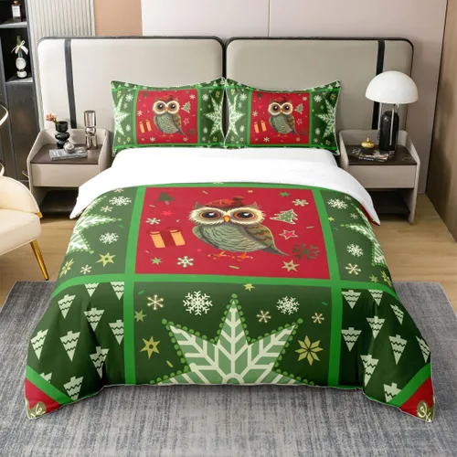 Vista 24 de Funda de edredón de árbol de Navidad 100% algodón natural, juego de ropa de cama de copos de nieve de Navidad para niños y niñas, funda de edredón