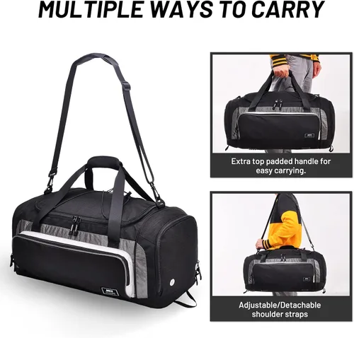 Vista 4 de MIER Bolsa de lona grande para hombre, bolsa de gimnasio con compartimento para zapatos, 60L