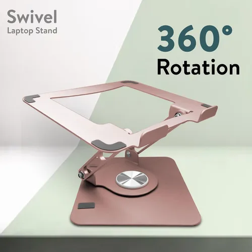 Vista 6 de Soporte giratorio para laptop para escritorio, soporte ajustable para laptop para escritorio con rotación de 360°, elevar, inclinar, rotar, enfriar