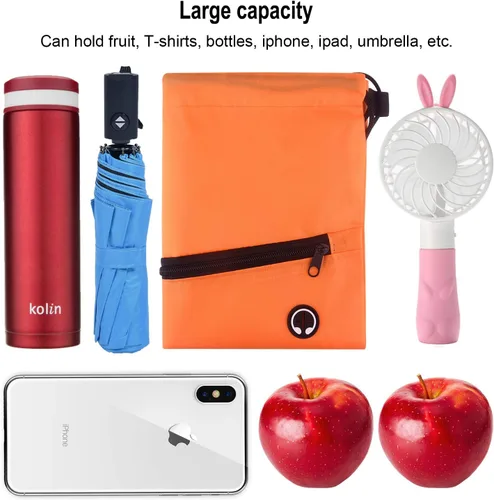 Vista 4 de KUUQA Bolsas de mochila con cordón a granel con bolsillo con cremallera y agujero para auriculares, Con color, Viajar