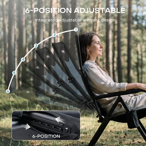 Vista 5 de Silla de camping reclinable para adultos, resistente, sillas reclinables plegables con respaldo alto ajustable de 6 posiciones, sillas de patio