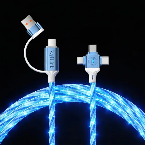 Vista 15 de Cable USB PD cargador rápido iluminado (USB 4 en 1 azul), soporta transferencia de datos, se puede utilizar como luz nocturna, longitud del cable