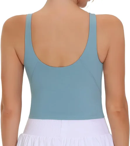 Vista 2 de THE GYM PEOPLE Brasier deportivo sin mangas para mujer, para entrenamiento, correr, yoga, recortado, con relleno extraíble