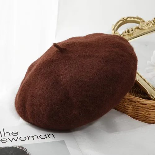 Vista 107 de Boina de lana francesa para mujer, gorra de invierno clásica de color sólido