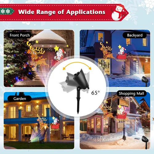 Vista 5 de Goplus Proyector de luces de Navidad al aire libre, lámpara de proyección LED de Papá Noel en trineo con ángulo ajustable de 65°, estaca de césped