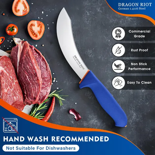 Vista 4 de DRAGON RIOT Cuchillo de desollar de 6 pulgadas, cuchillo de carnicero de carne para carne de res y procesamiento, cuchillo de cocina de acero