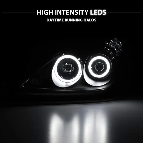Vista 2 de AmeriLite - Faros delanteros de proyector de repuesto ultra brillantes con halo LED negro para Lexus ES 300/330, lado del pasajero y del conductor
