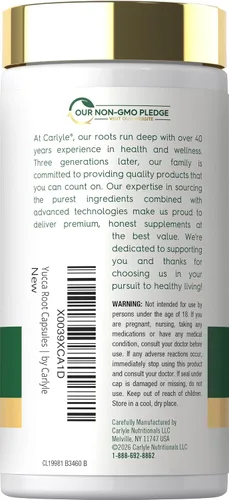 Vista 3 de Carlyle Extracto de raíz de yuca 120 cápsulas Suplemento herbario Sin OMG y sin gluten