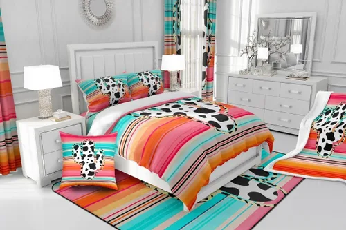 Vista 6 de Manfei Juego de sábanas de cactus tamaño individual, juego de ropa de cama de cactus con estampado de vaca para niños, niñas, adolescentes Tyts4421
