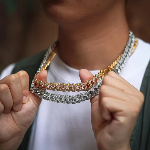 Vista 2 de Halukakah Cuban Link Chain for Men Iced Out,1520MM Men's Gold Chain Miami Choker Necklace 16"18"20"22"24"30"35" Bracelet 7"8"9" in 18kt Real