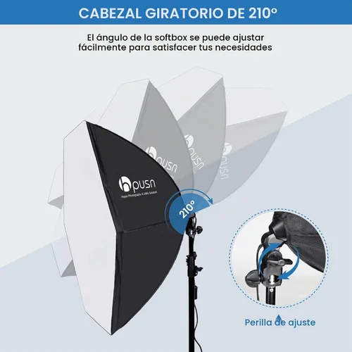 Vista 3 de HPUSN Softbox Kit de iluminación para fotografía, kit de iluminación Softbox de 30 x 30 pulgadas, 2 bombillas LED E27 Socket 5400K, luz de estudio