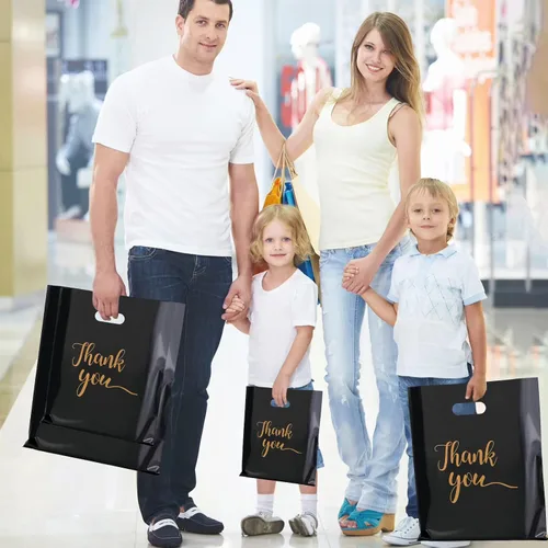 Vista 6 de Bolsas de agradecimiento para negocios pequeños, bolsas de mercancía de plástico extra gruesas con asas para venta al por menor, bolsa de compras