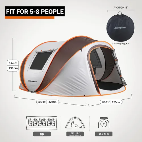 Vista 2 de EchoSmile Tienda de campaña desplegable para 2/4/6 personas, fácil instalación, cúpula resistente al agua, portátil con bolsa de transporte Blanco