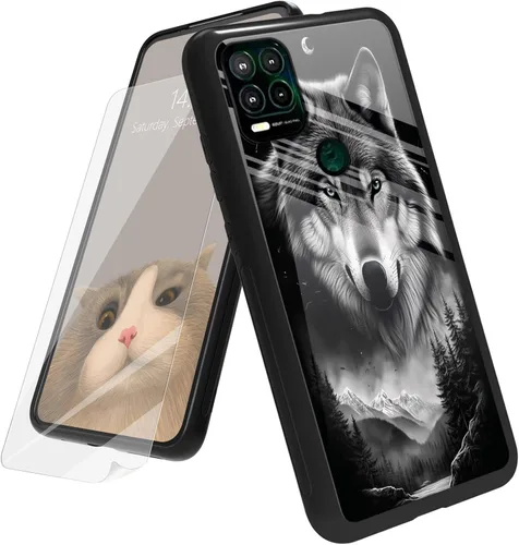 Vista 142 de Funda para Motorola Moto G Play 4G 2024 con protector de pantalla, parte trasera de vidrio templado + funda de silicona suave TPU absorción
